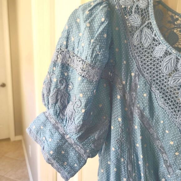 LoveShackFancy Jaislyn Blue Floral Lace Tiered Cotton Dress Size XS - Picture 5 of 11